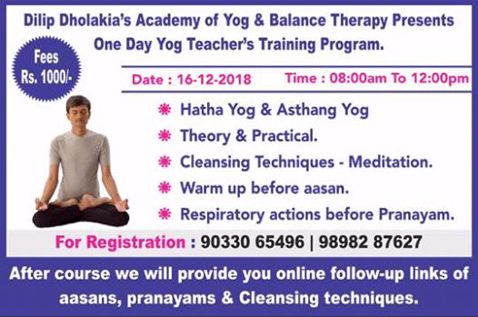 One Day Yoga Teacher’s Training Course-Yogacharya Dilip Dholakia